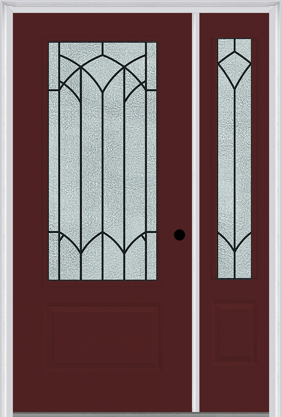 MMI 3/4 Lite 1 Panel 6'8" Fiberglass Smooth Montclaire Wrought Iron Exterior Prehung Door With 1 Montclaire Wrought Iron 3/4 Lite Decorative Glass Sidelight 608